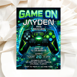 Invitación de cumpleaños para videojuegos Level up