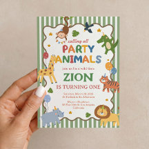 Invitación de cumpleaños Party Animals Green Safar