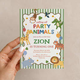 Invitación de cumpleaños Party Animals Green Safar