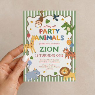 Invitación de cumpleaños Party Animals Green Safar