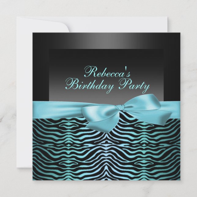 Invitación de cumpleaños Party Black & Blue Zebra (Anverso)