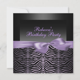 Invitación de cumpleaños Party Black & Purple Zebr