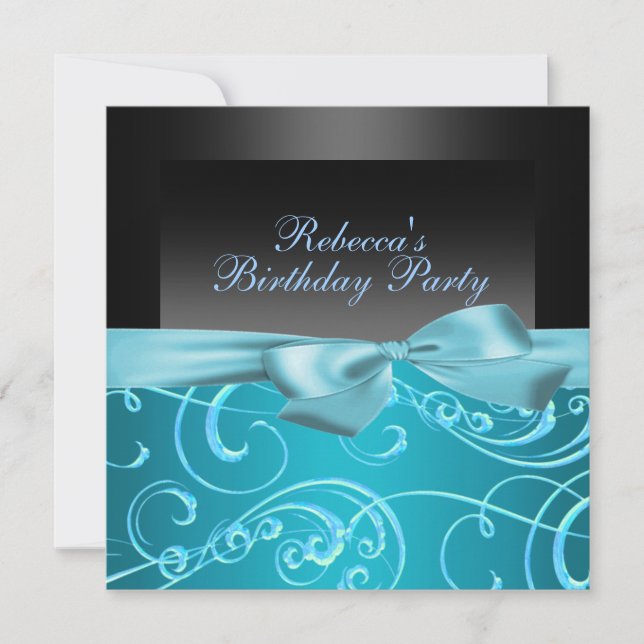 Invitación de cumpleaños Party Blue Swirls (Anverso)