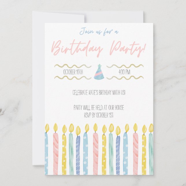 Invitación de cumpleaños pastel  (Anverso)