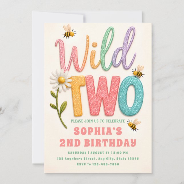 Invitación de cumpleaños Pastel Bee Daisy 2 (Anverso)