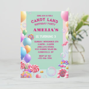 Invitación de Cumpleaños Pastel Candy Land