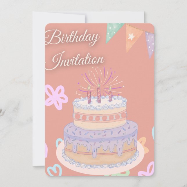 Invitación de cumpleaños Pastel | Cumpleaños Edita (Anverso)