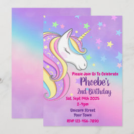 Invitación de Cumpleaños Pastel de Arcoíris de Uni