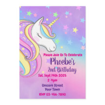 Invitación de Cumpleaños Pastel de Arcoíris de Uni