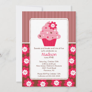 Invitación de cumpleaños pastel de flores rosadas 