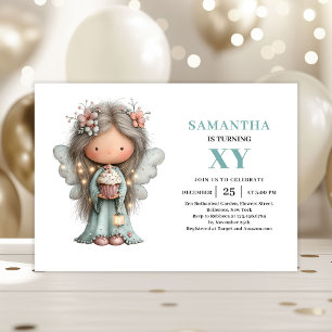 Invitación de cumpleaños pastel de niña Whimsy Fai