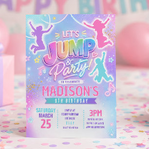 Invitación de cumpleaños pastel de salto en trampo