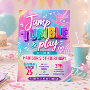 Invitación de cumpleaños pastel de salto en trampo