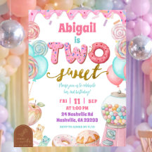 Invitación de cumpleaños Pastel Donut Two Sweet 2d