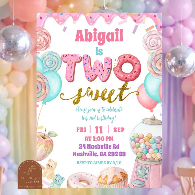 Invitación de cumpleaños Pastel Donut Two Sweet 2d (Subido por el creador)