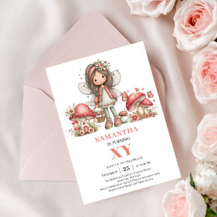 Invitación de cumpleaños pastel floral de hada ale