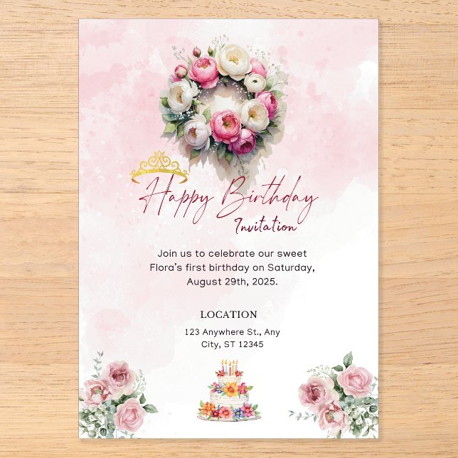 Invitación de cumpleaños Pastel Princess 15 Quince (Anverso)