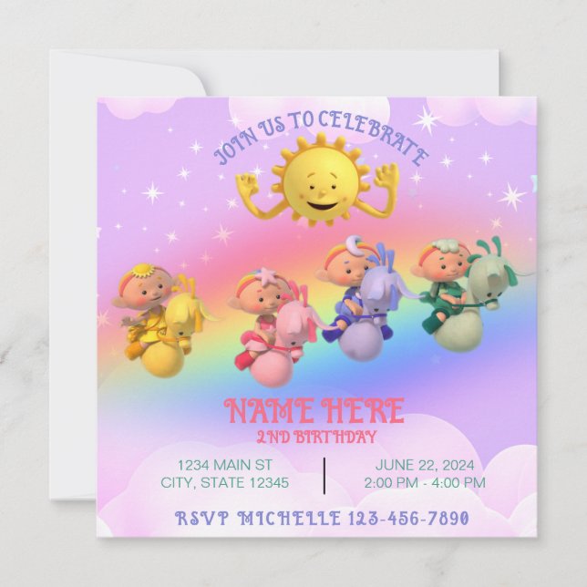 Invitación de cumpleaños Pastel Rainbow Cloudbabie (Anverso)