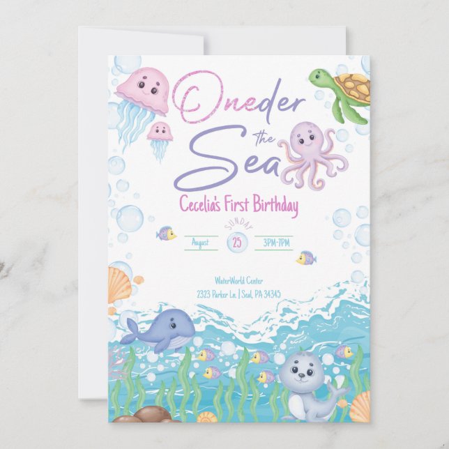 Invitación de cumpleaños pastel Under the Sea (Anverso)