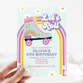 Invitación de cumpleaños Patines Retro Arcoíris