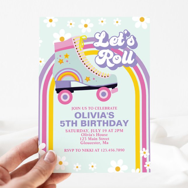 Invitación de cumpleaños Patines Retro Arcoíris (Subido por el creador)