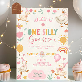 Invitación de cumpleaños Pato Silly Goose rosa lin