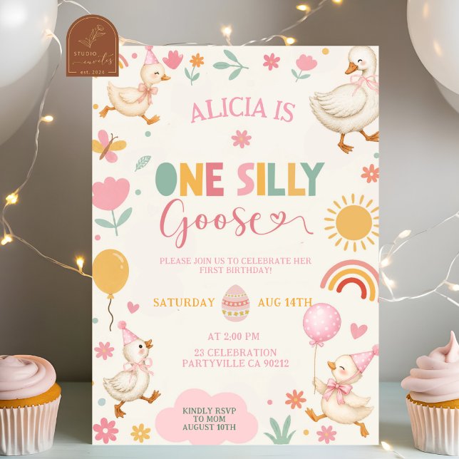 Invitación de cumpleaños Pato Silly Goose rosa lin (Subido por el creador)