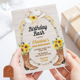 Invitación de cumpleaños Pearl Sunflower Boots