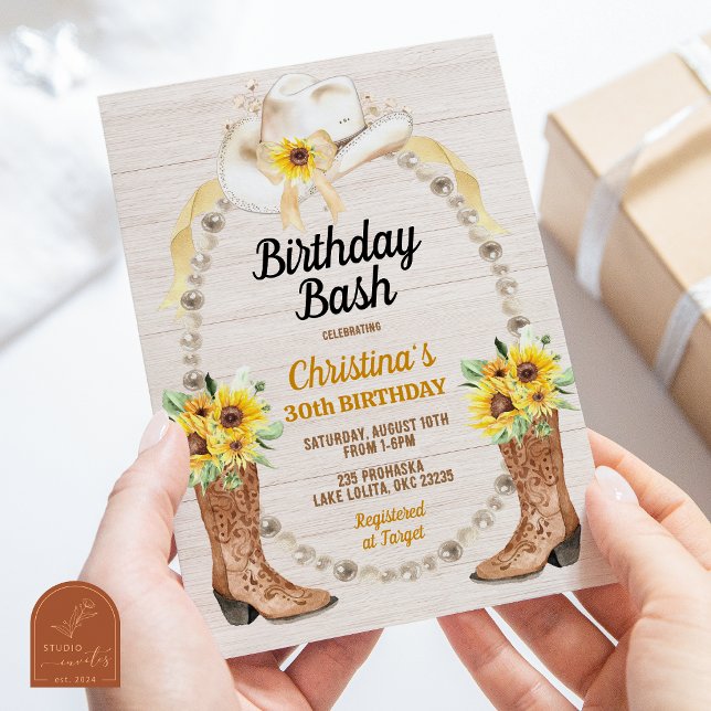 Invitación de cumpleaños Pearl Sunflower Boots (Subido por el creador)