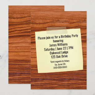 Invitación de cumpleaños pegada en madera
