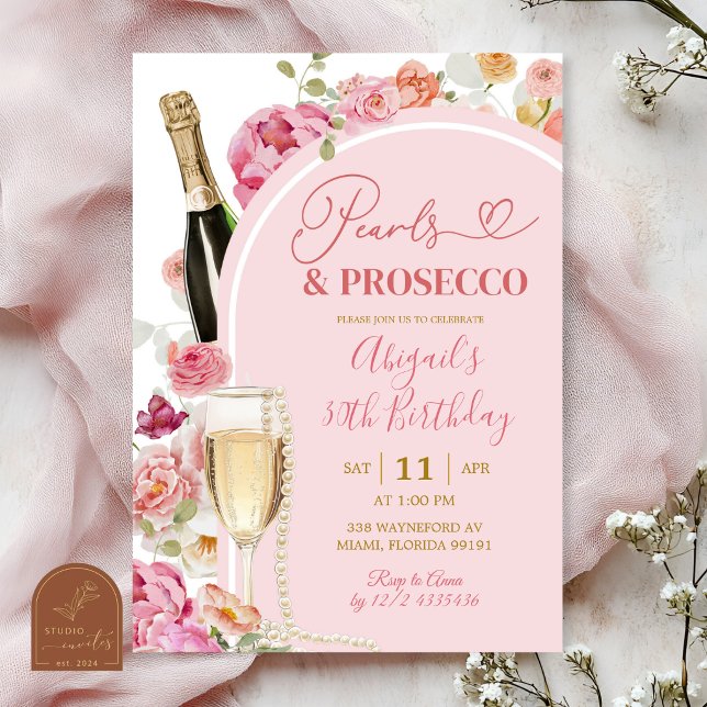 Invitación de cumpleaños perlas y prosecco Verano  (Subido por el creador)