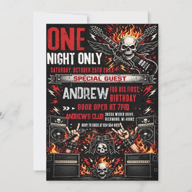 Invitación de cumpleaños Personal One Rocks (Anverso)