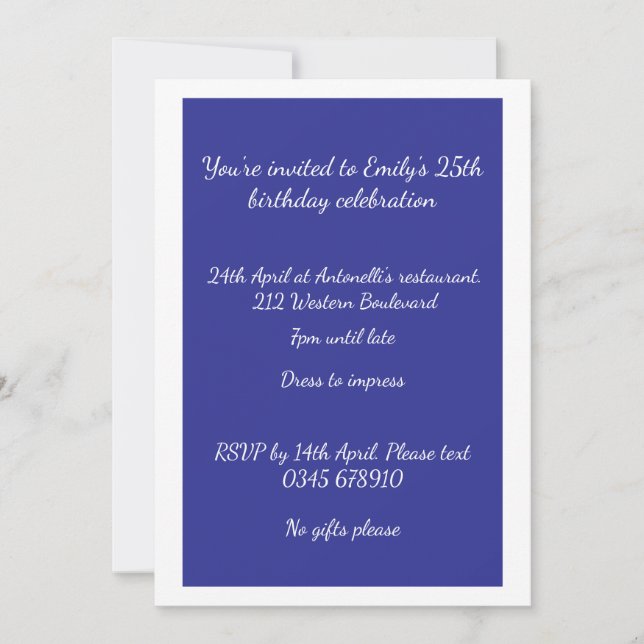 Invitación de cumpleaños personalizable a la foto  (Anverso)