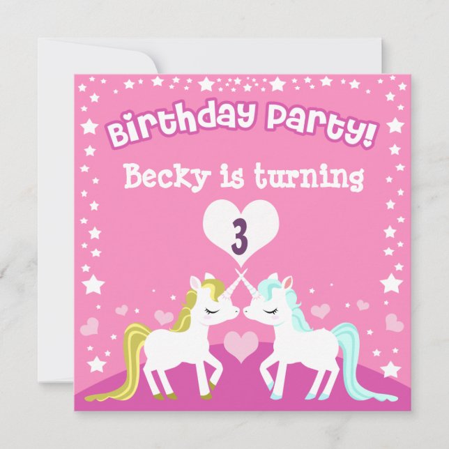 Invitación de cumpleaños personalizable de Unicorn (Anverso)