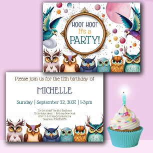 Invitación de cumpleaños personalizada a la lechuz
