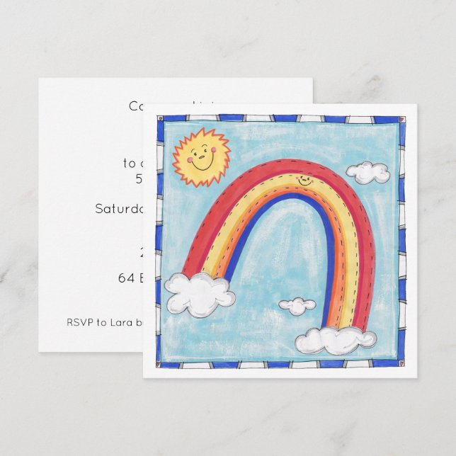 Invitación de cumpleaños personalizada colorida ar (Anverso / Reverso)