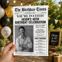 Invitación de cumpleaños personalizada con periódi