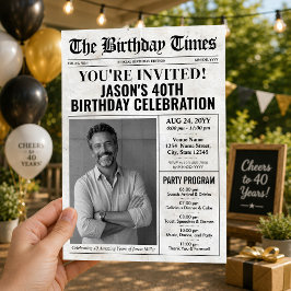 Invitación de cumpleaños personalizada con periódi