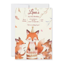 Invitación de cumpleaños personalizada con zorros 