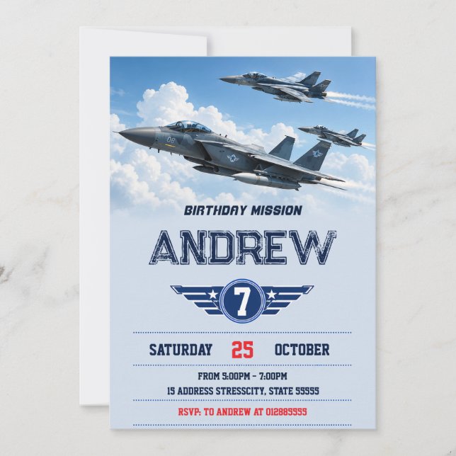 Invitación de cumpleaños personalizada de avión de (Anverso)
