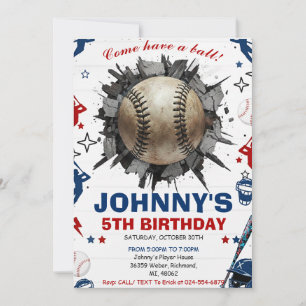 Invitación de cumpleaños personalizada de béisbol