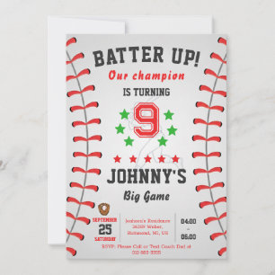 Invitación de cumpleaños personalizada de béisbol