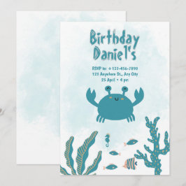Invitación de cumpleaños personalizada de cangrejo