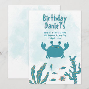 Invitación de cumpleaños personalizada de cangrejo