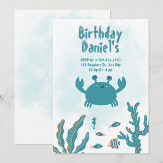 Invitación de cumpleaños personalizada de cangrejo