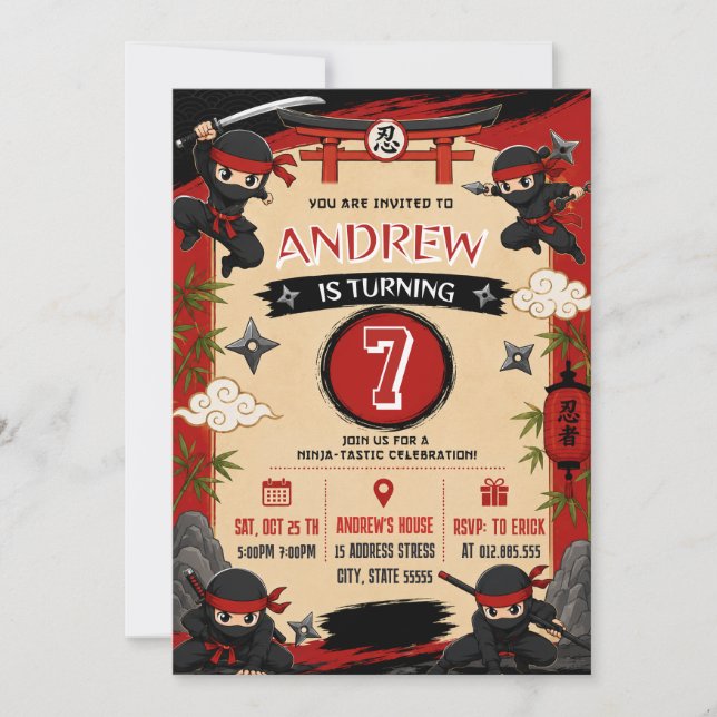 Invitación de cumpleaños personalizada de Chibi Ni (Anverso)