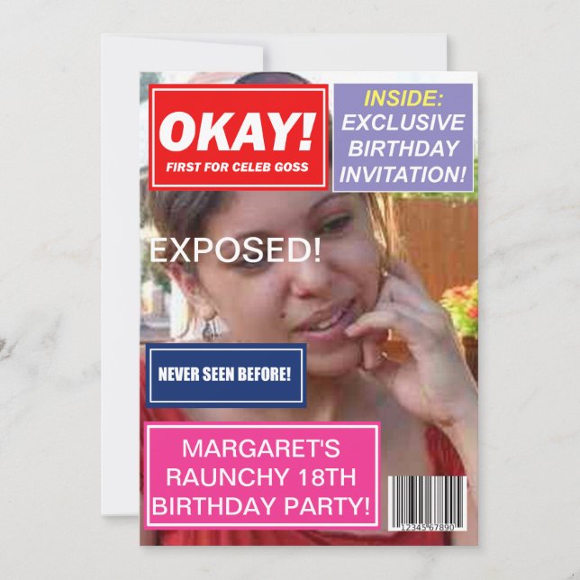 Invitación de cumpleaños personalizada de cotilleo (Anverso)
