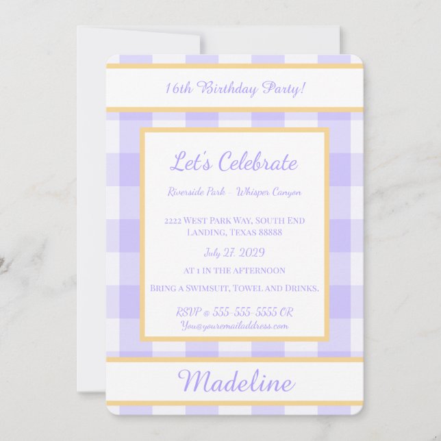Invitación de cumpleaños personalizada de cuadros  (Anverso)