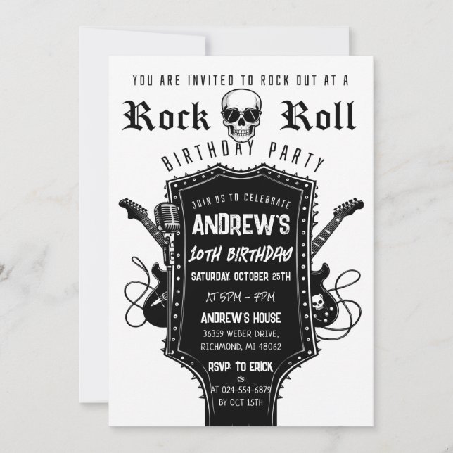 Invitación de cumpleaños personalizada de guitarra (Anverso)