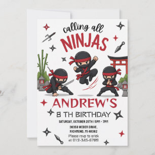 Invitación de cumpleaños personalizada de Ninja